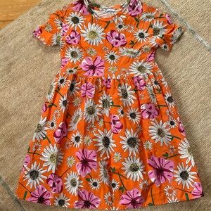 Zara Orange Floral Short Sleeve Dress with Pink & White Flowers